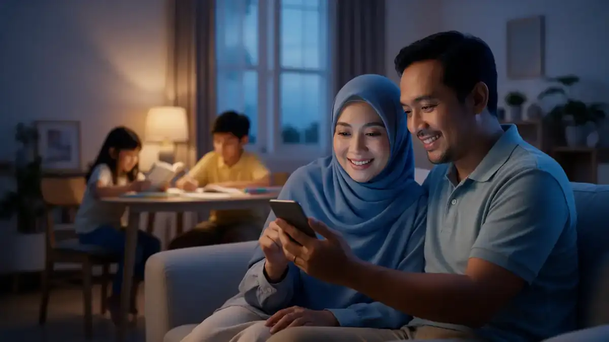 Ayah dan ibu memeriksa kabar anak-anak mereka di ponsel